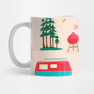 Vintage caravans on a campsite repeat pattern Mug